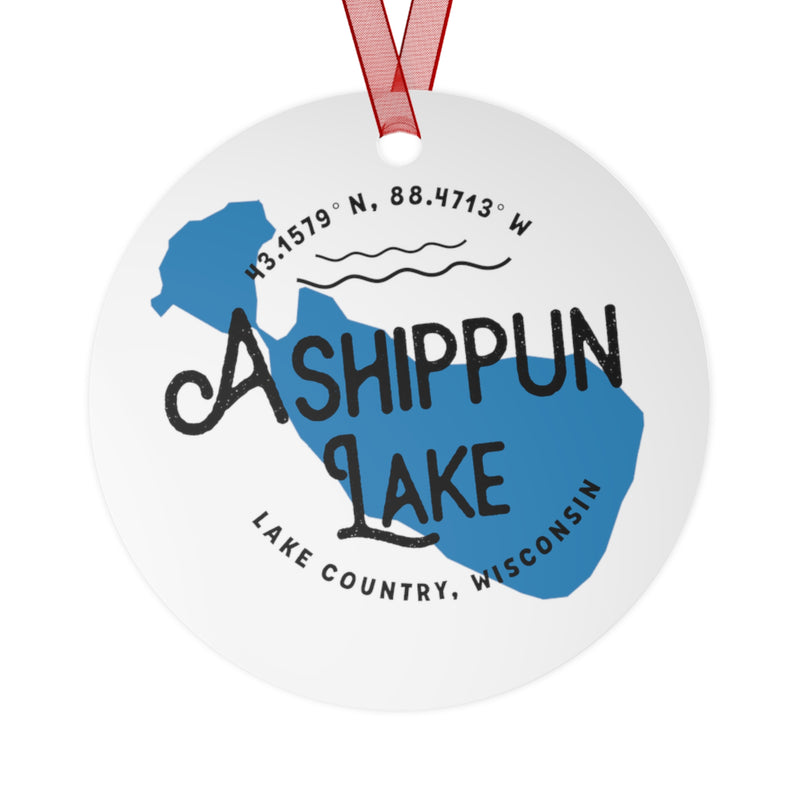 Ashippun Lake Shape Metal Ornament