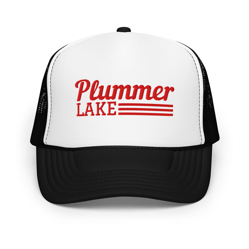 Product mockupPlummer Lake Line Design | Embroidered Foam Snapback Hat | 6 Colors