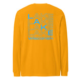 Yellow long-sleeve shirt with 'Lake Wisconsin' text on a white background