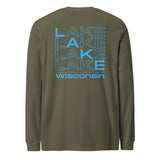 Green long-sleeve shirt with 'Lake Wisconsin' text on a white background