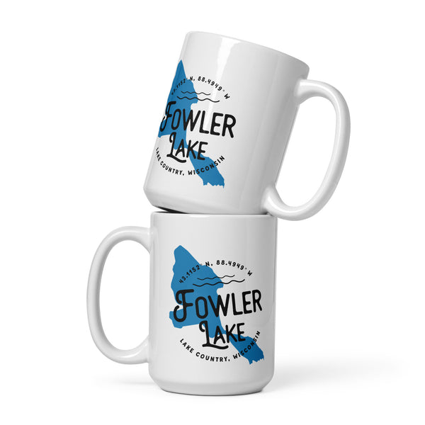 Fowler Lake | Lake Shape White glossy mug