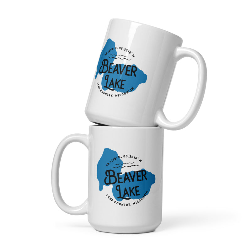 Beaver Lake | Lake Shape White glossy mug