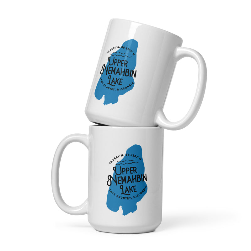 Upper Nemahbin Lake | Lake Shape White glossy mug