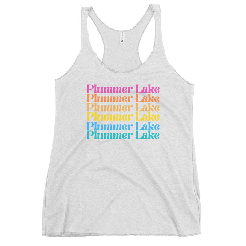 Product mockupPlummer Lake | Color Stacked | Women's Racerback Tank | 5 Colors