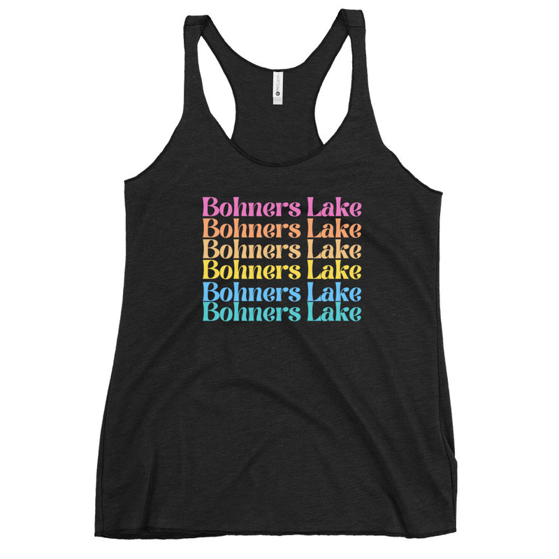 Product mockupBohners Lake | Stacked | Women's Racerback Tank | 3 Colors
