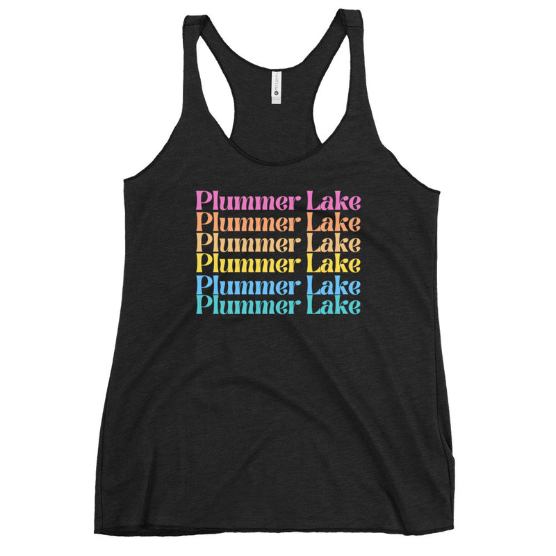 Product mockupPlummer Lake | Color Stacked | Women's Racerback Tank | 5 Colors